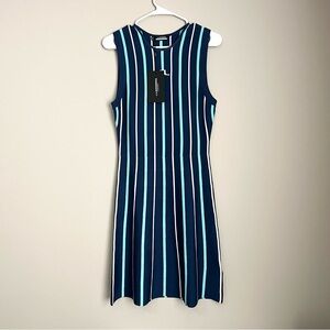 J. Lindeberg Knitted Sleeveless Striped Polo Dress – Blue, Golf Pickleball, S